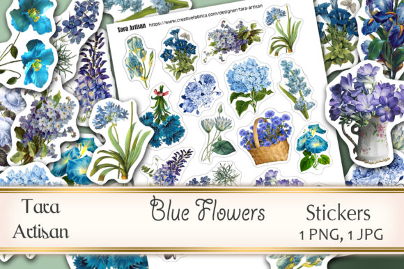 Blue Flowers Decorative Stickers Set