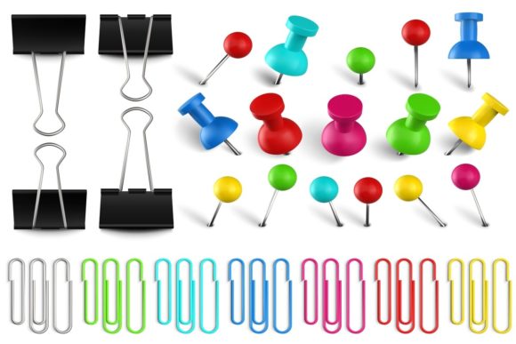 Colorful Pushpins and Paperclips Binders