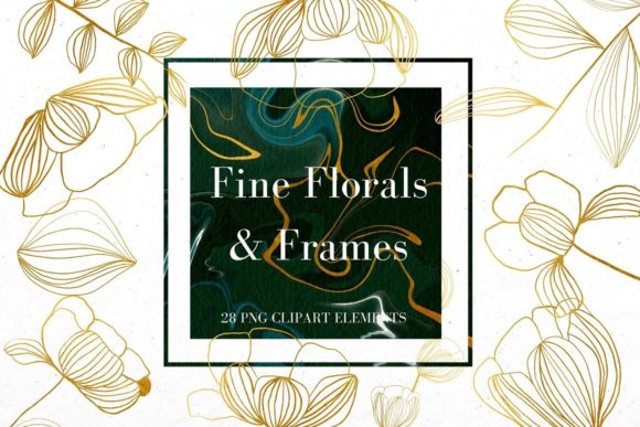 Gold Line Flowers and Green Frames