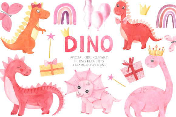 Watercolor Dinosaurs Girl Clipart: A Creative Resource for DIY Projects